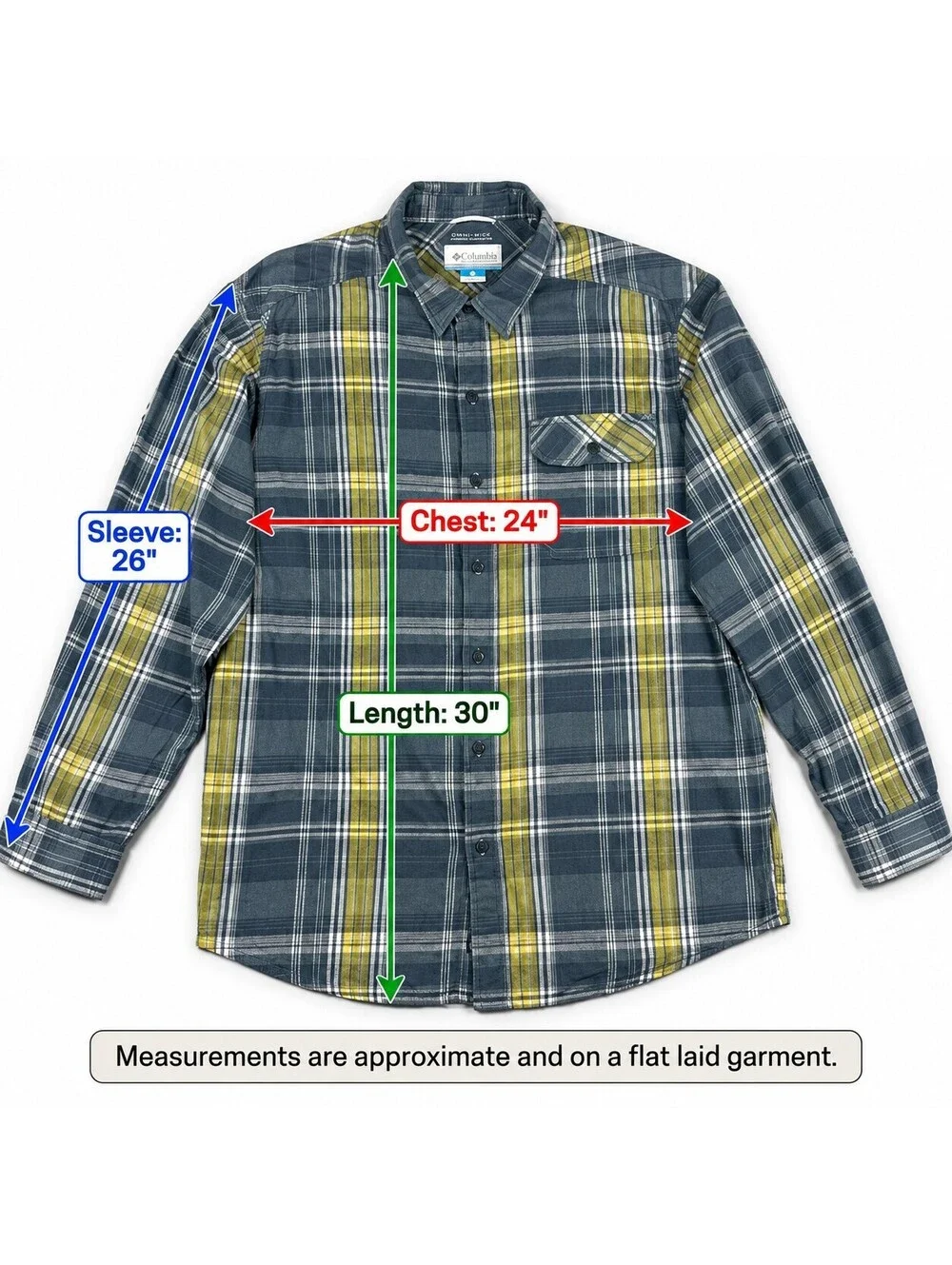 Columbia Flare Gun Flannel Men's L Blue Yellow Plaid Omni-Wick Outdoor